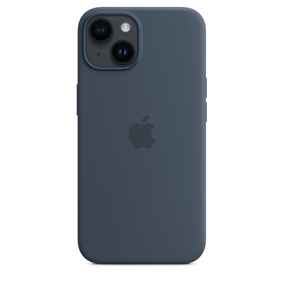 Silikon Case für iPhone 14 – Sturmblau, MagSafe-kompatibel