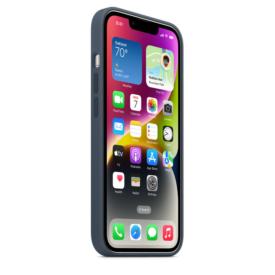 Silikon Case für iPhone 14 – Sturmblau, MagSafe-kompatibel