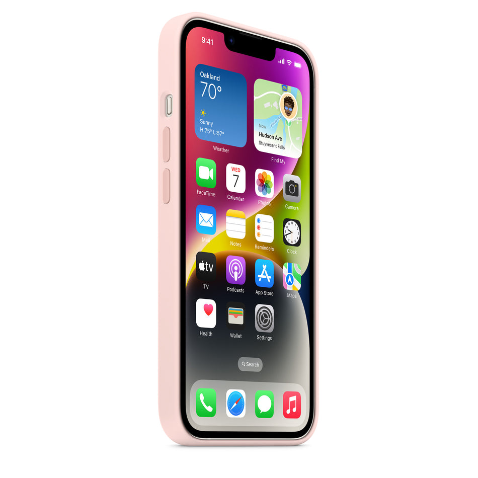 Silikon Case für iPhone 14 – Kalkrosa, MagSafe-kompatibel