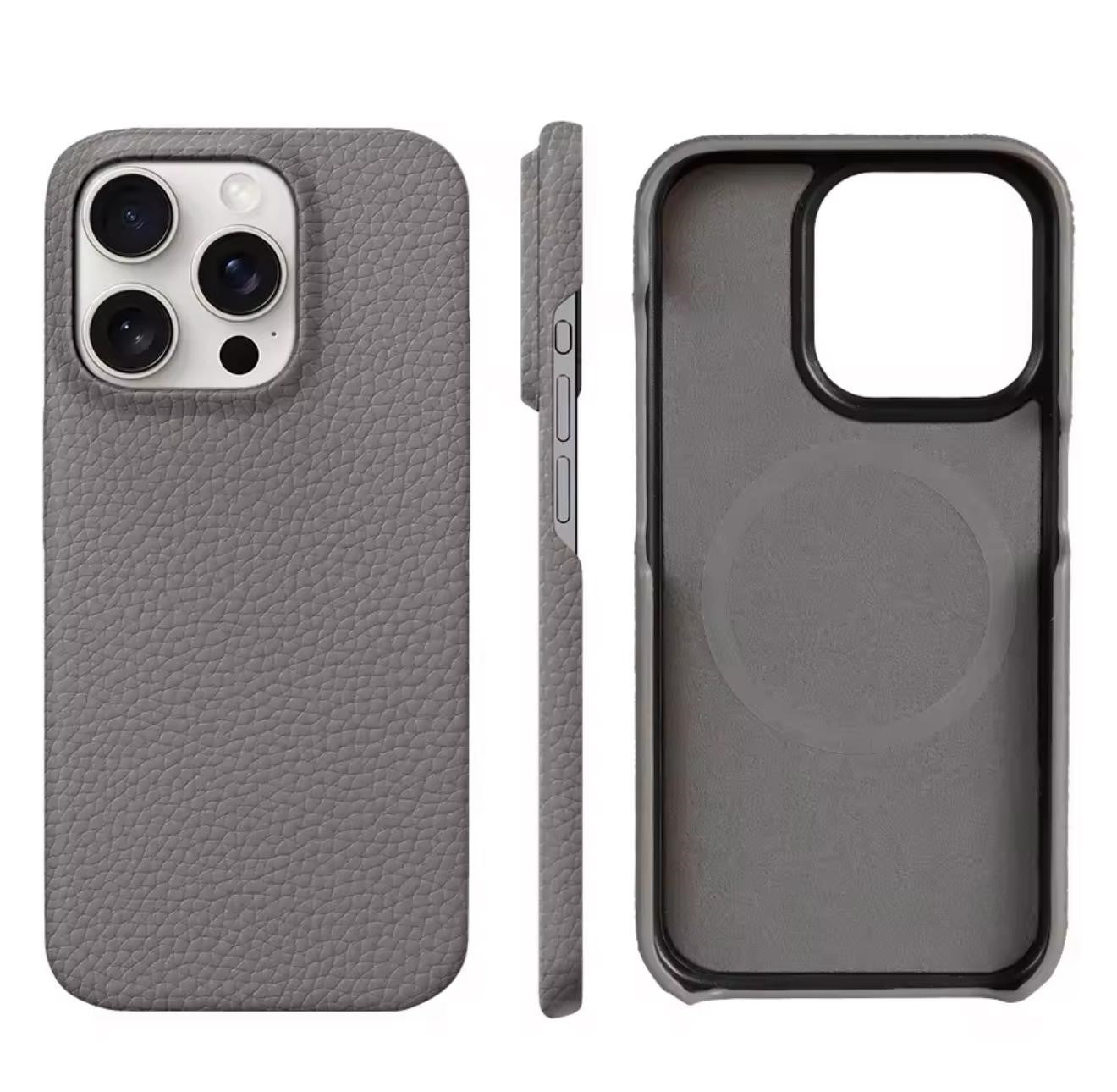 Case & Co. iPhone 16 Pro Echtleder Hülle - Grau