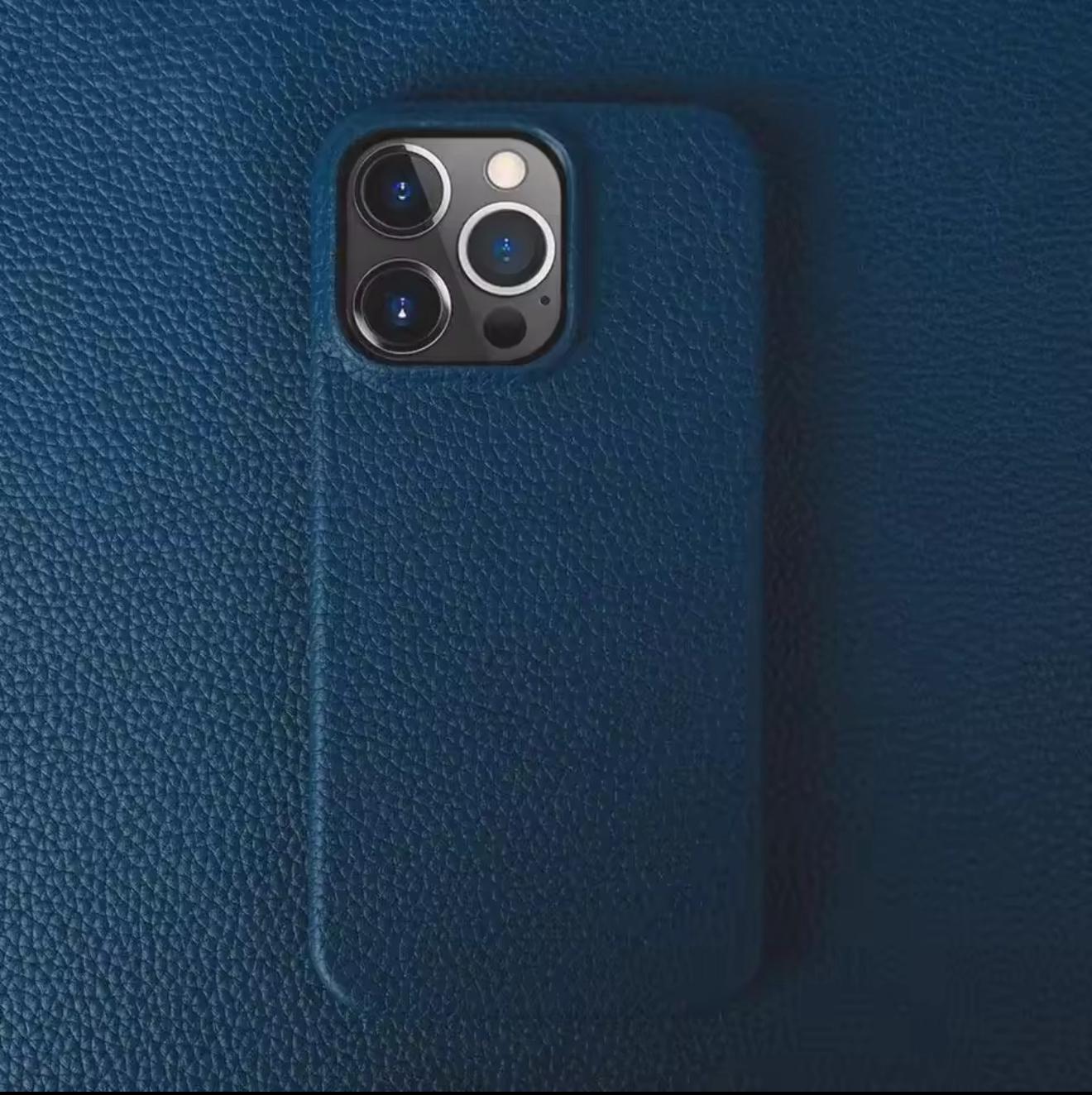 Case & Co. iPhone 16 Pro Echtleder Hülle - Grau Marineblau