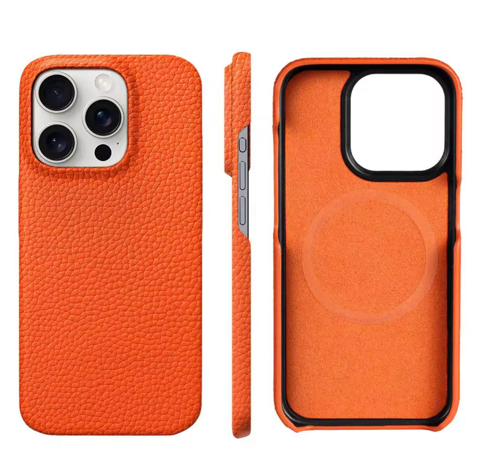 Echtleder Case für iPhone 16 Pro – Orange, MagSafe-kompatibel