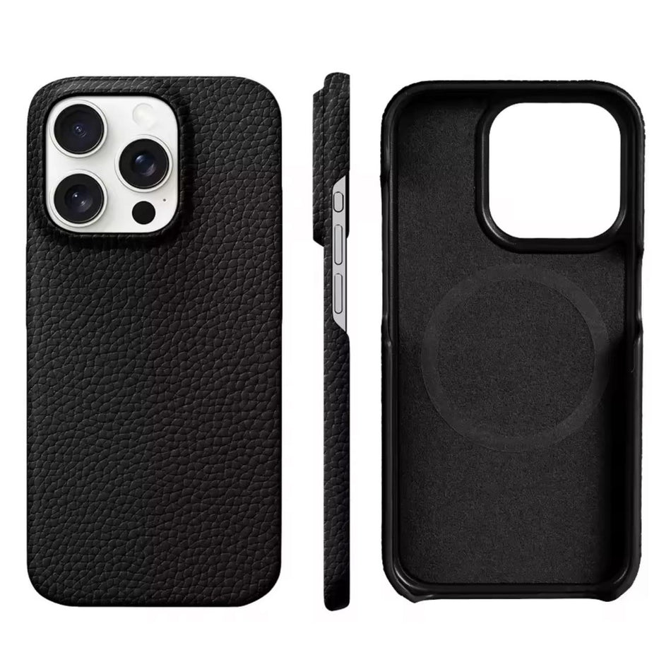 Echtleder Case für iPhone 16 Pro – Schwarz, MagSafe-kompatibel