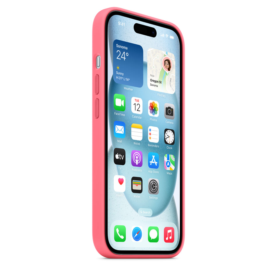 Silikonhülle für iPhone 15 – Pink, MagSafe-kompatibel