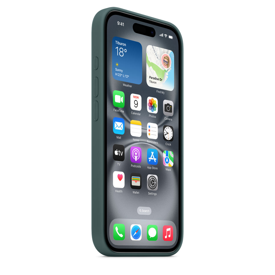 Silikonhülle für iPhone 16 – Seegrün, MagSafe-kompatibel