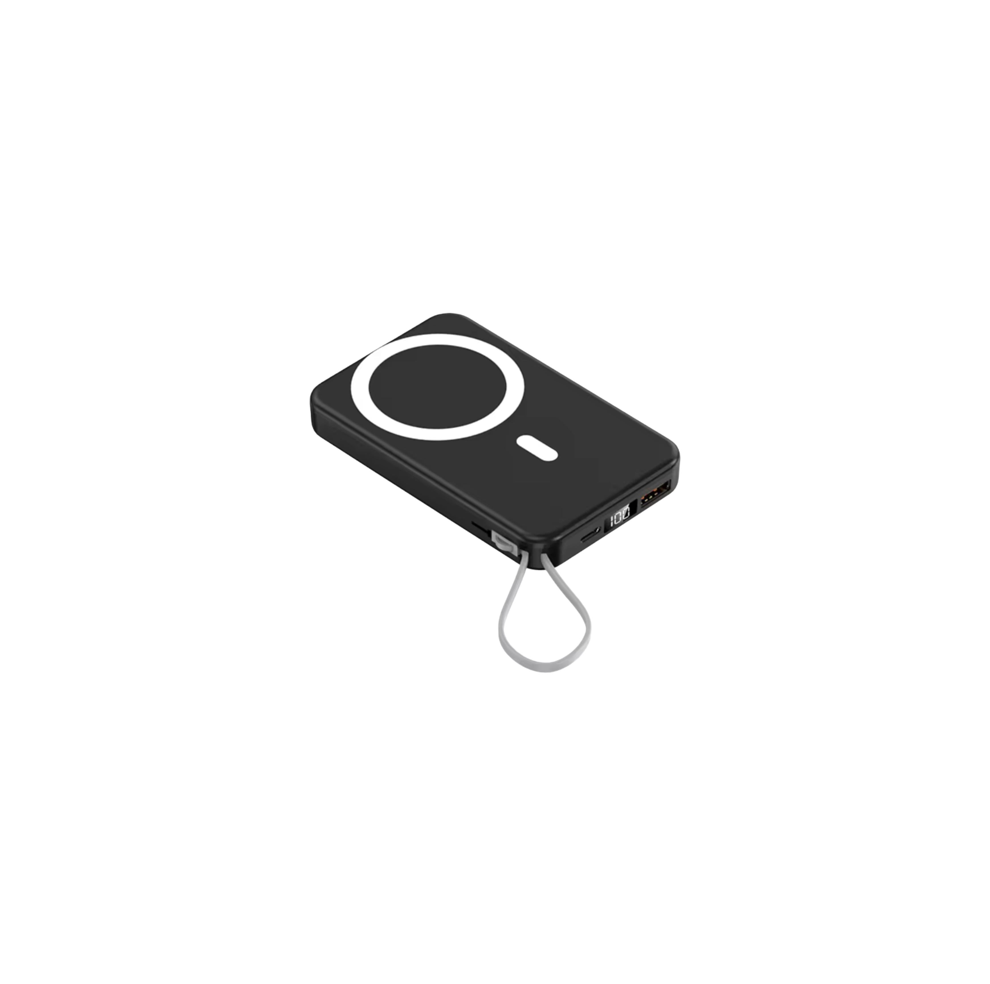 Case & Co 10.000 mAh Magnetische Powerbank mit LED-Display & integriertem USB-C-Kabel - Schwarz