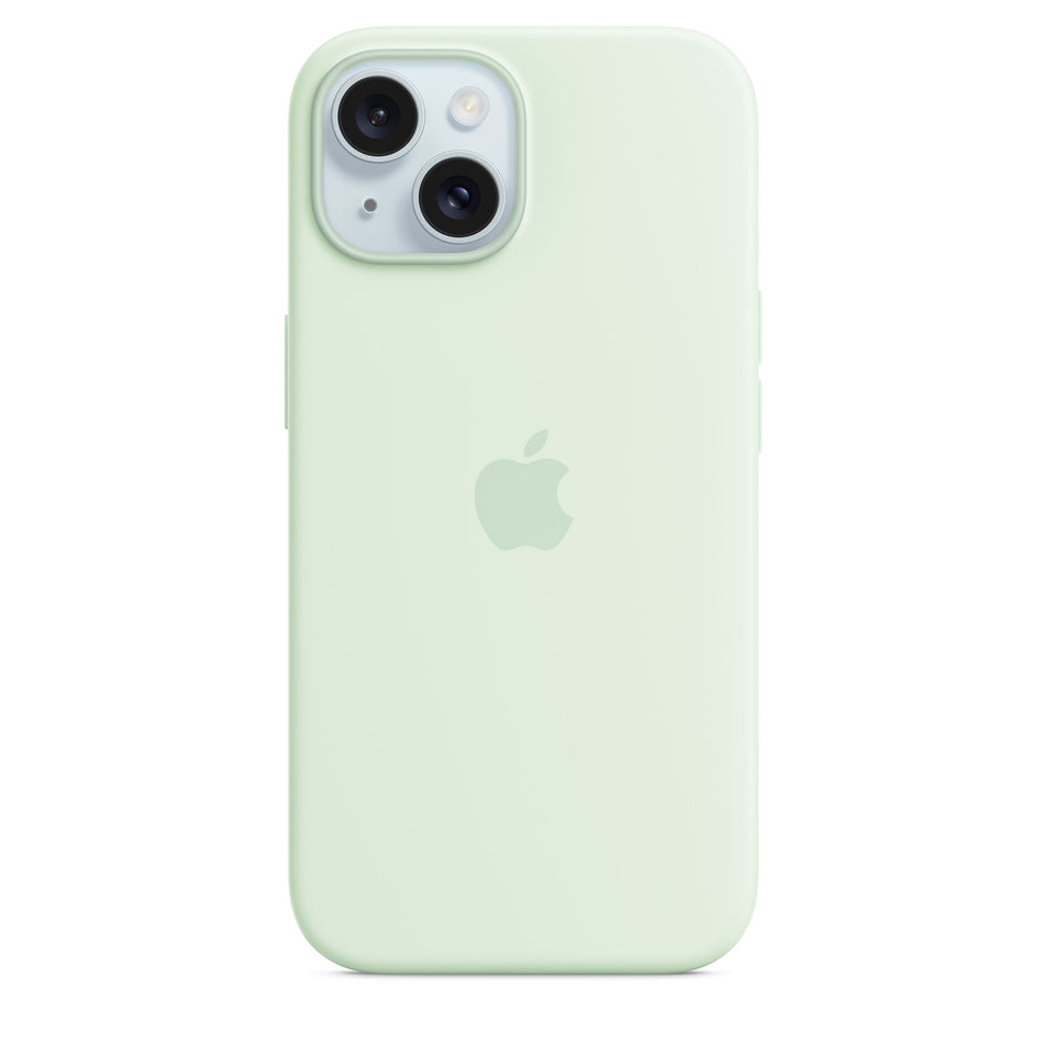 Silikon Case für iPhone 15 – Blassmint, MagSafe-kompatibel