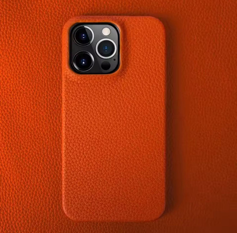 Echtleder Case für iPhone 16 Pro – Orange, MagSafe-kompatibel