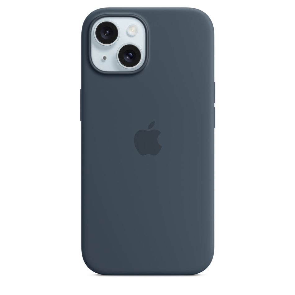 Silikon Case für iPhone 15 – Sturmblau, MagSafe-kompatibel