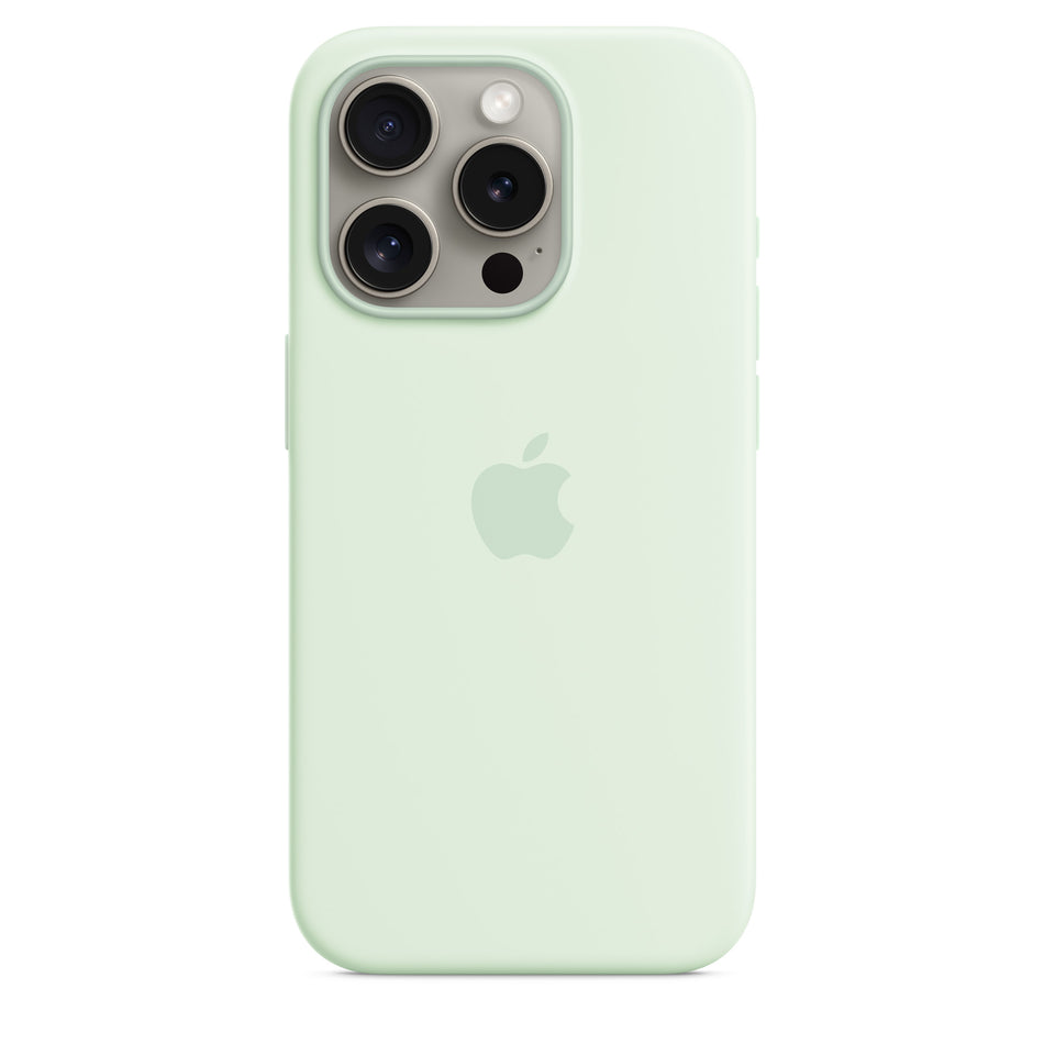 Silikon Case für iPhone 15 Pro – Blassmint, MagSafe-kompatibel
