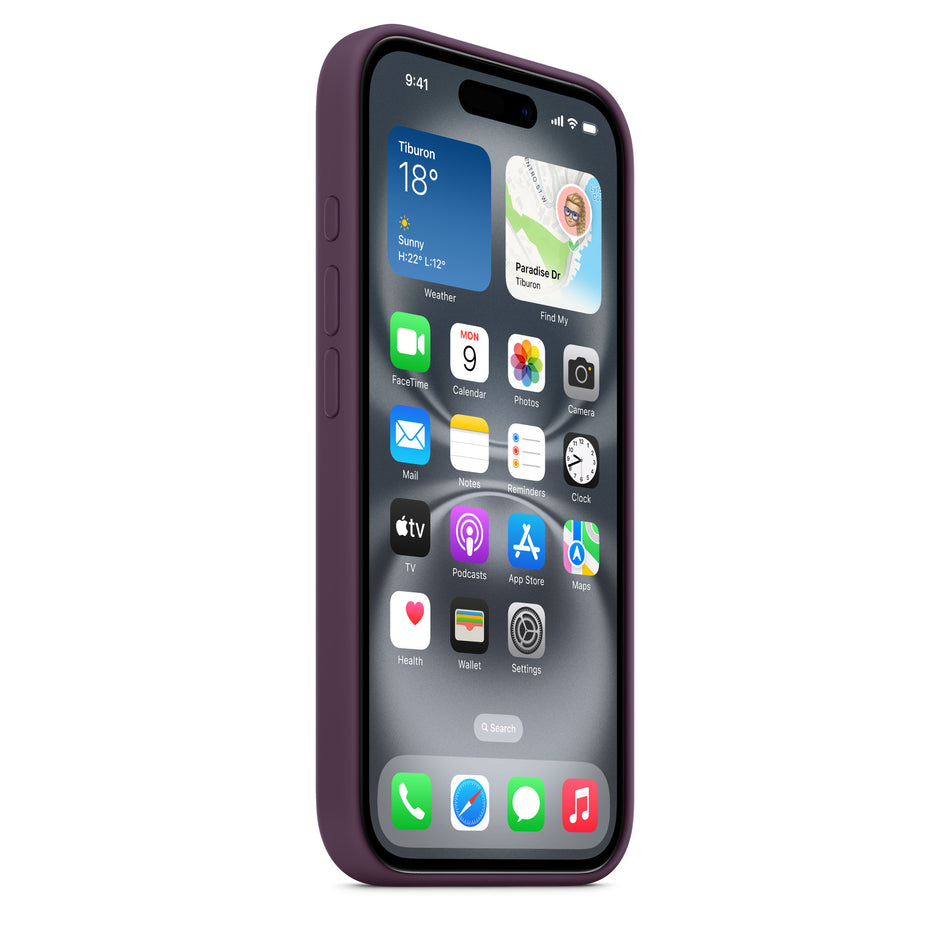 Silikonhülle für iPhone 16 – Pflaume, MagSafe-kompatibel